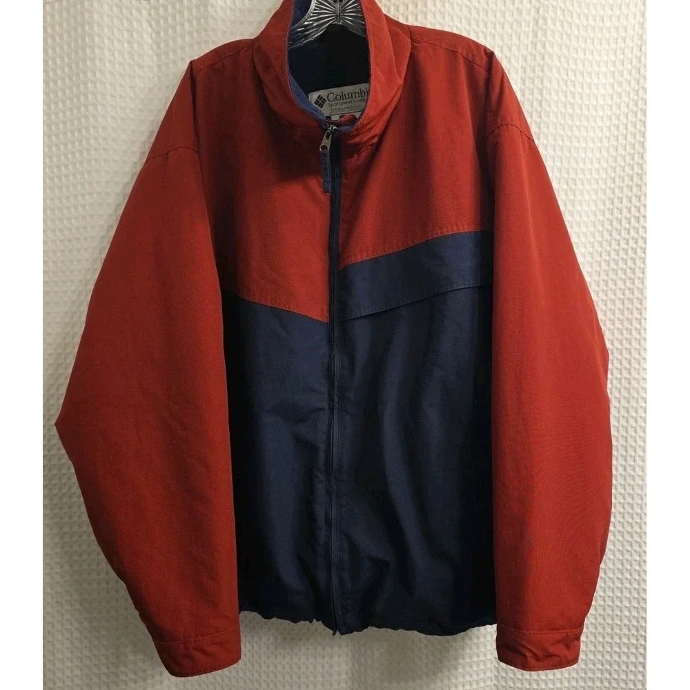 Men's Columbia Winter Coat Red Blue with‎ Fleece Lining Size L